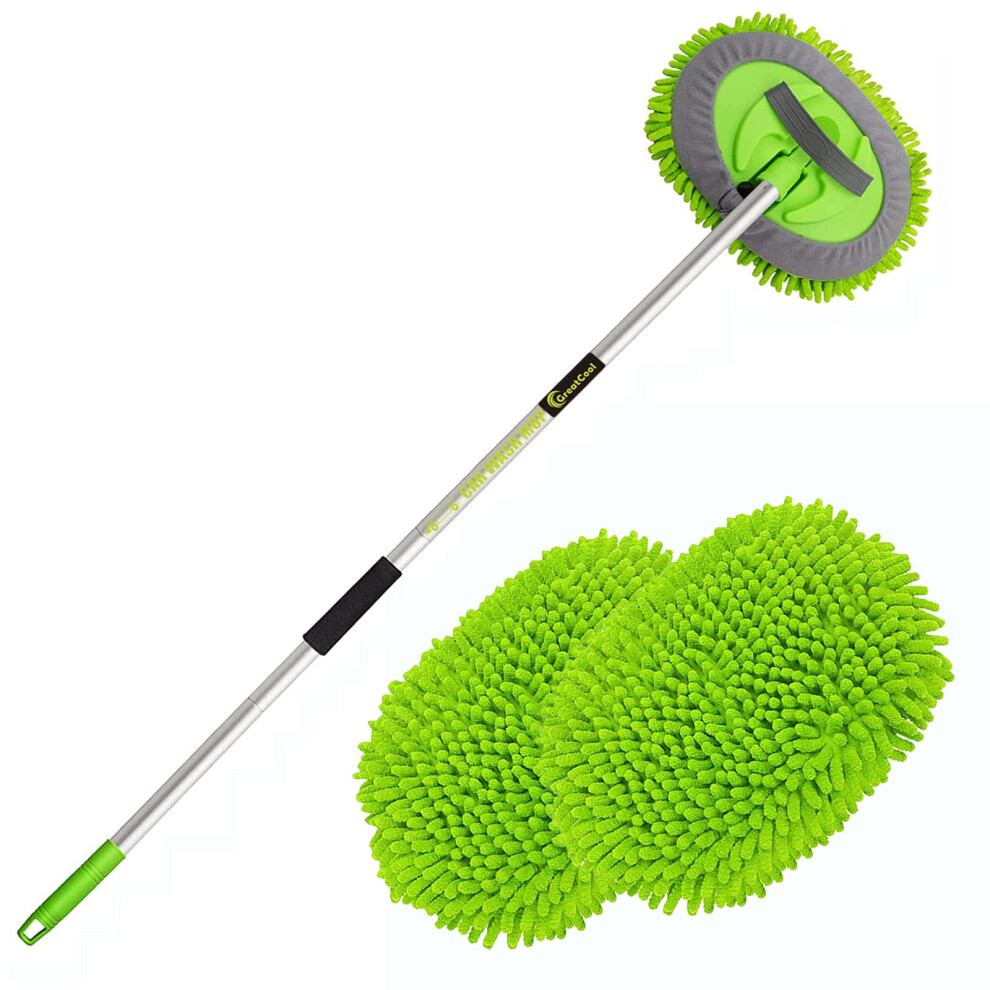 Greatcool 62" Car Wash Brush Kit With Super Long Handle, 2 In 1 Chenille Microfiber Car Wash Mop Cleaning Mitt Suitable For Washing Cars Truck Suv Rv 7448719585440