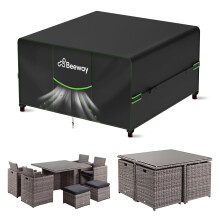 BEEWAY Garden Furniture Cover With Air Vent, Waterproof Patio Rattan Sofa Table Chair Set Cover - 420D Oxford Fabric, Windproof - 125x125x74cm