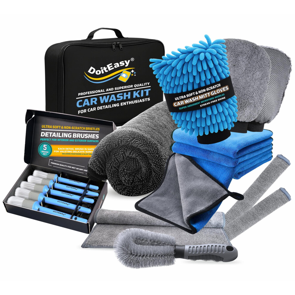 Car Cleaning Kit Â 15 Pcs Professional Car Washing & Detailing Kit With Car Drying Towel, Microfibre Towels, Wash Mitt, Alloy Wheel Brush, Interior 8170337450990