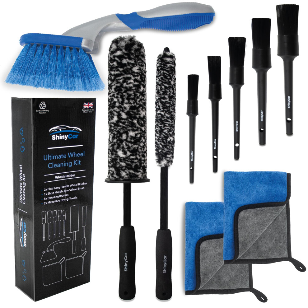 Shinycar Uk: Ultimate Car Wheel Brush Kit - A Professional Range Of Brushes & Microfibre Cloths To Deep Clean Rims, Spokes, Barrels & Tyres. The Mos 5007341215396