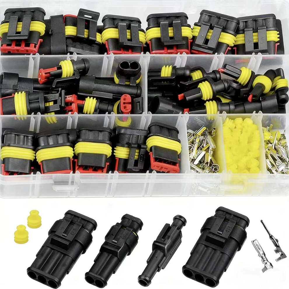352 Pcs Waterproof Electrical Connector Kit, 1 2 3 4 Pin Waterproof Car Wire Connector, Automotive Electrical Plugs And Spark Plug Connectors For Mot 5002345588446