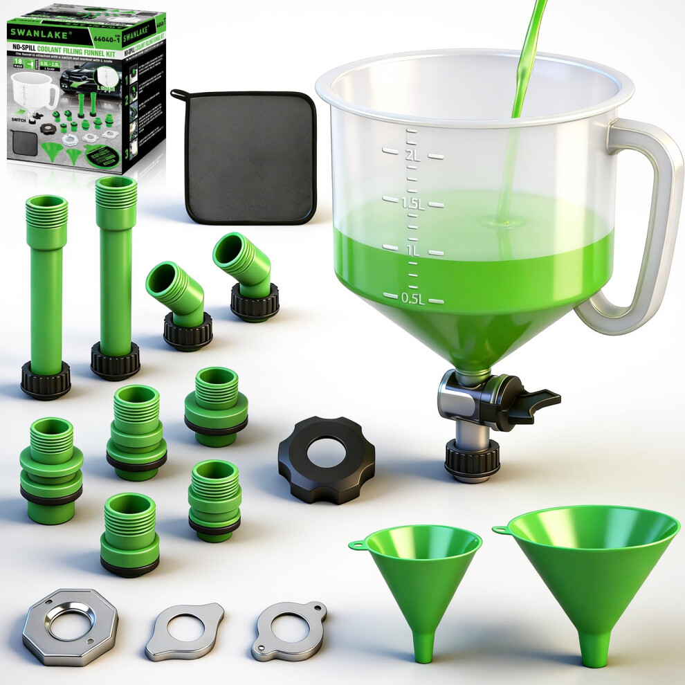 18-Piece No-Spill Coolant Funnel Kit, Radiator Funnel Burping Tool, Coolant Bleeder Kit With Adapters, Funnels For Automotive Use Cooling System 5003780853472