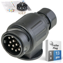 valonic 13 pin trailer plug - 13-pin, black - incl. wiring template - trailer connector for caravan