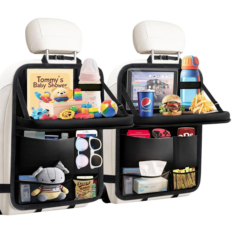Tcjj Car Seat Organiser, Car Organiser Back Seat For Kids, Car Backseat Seat Kick Protector With Tray And Touch Screen Tablet Storage Pockets,/2 Black 6497112991342