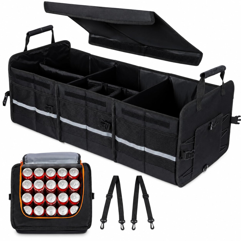 Greenwhim Xxl Car Boot Organiser With Insulated Cooler Extra Large Foldable Storage Box With Lid Heavy Duty Waterproof Trunk Organiser With Adjustabl 5002234829636