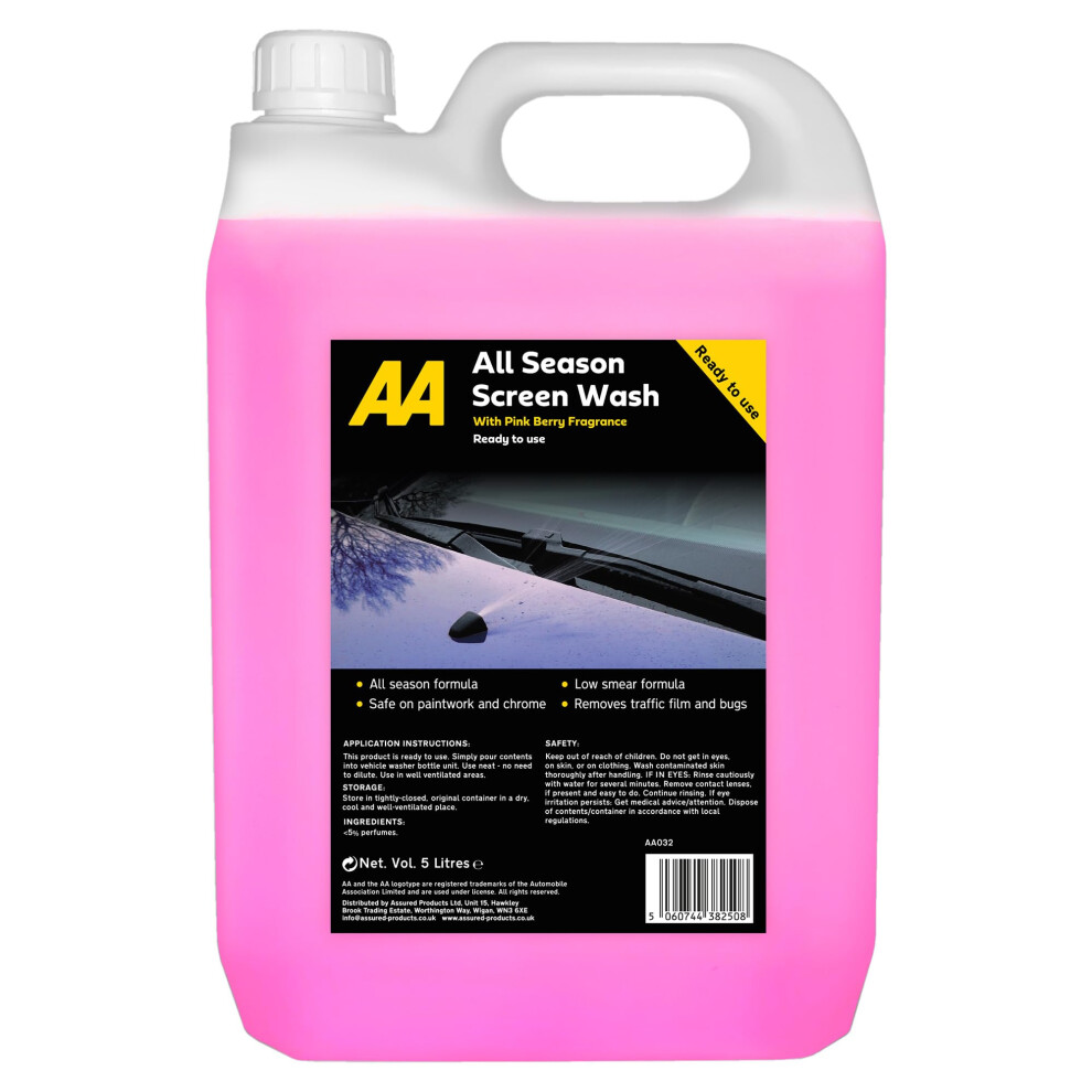 Aa 5L Summer Screenwash With Berry Fragrance - Low Smear Formula Pink 1115264144137