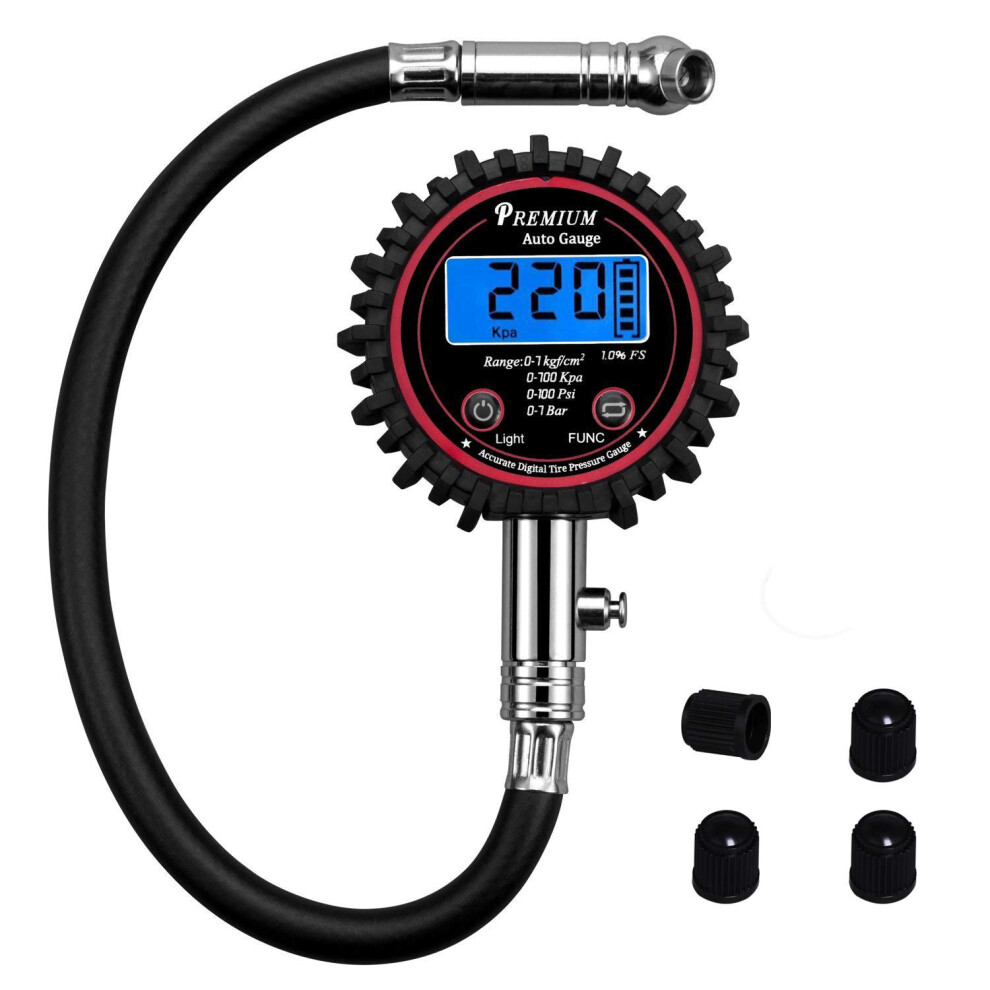 Digital Tyre Pressure Gauge, Car Tire Pressure Gauge For Truck Car Motorcycle Bicycle With Hose And Backlight Lcd Display 7408924040288