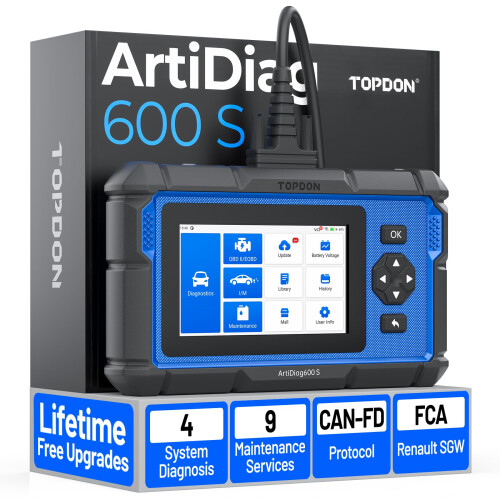 TOPDON AD600S OBD2 Scanner, Diagnostic Tool for ABS SRS Transmission Engine Code Reader, 9 Services Scan Tool, Oil/Brake/BMS/SAS/DPF/TPMS/ETS Reset/A