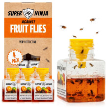 Super Ninja Fruit Fly Trap - 4 pack, Highly Effective Fruit Fly Killer for Home & Kitchen, Up to 3 Weeks of Performance per Bottle, Child & Pet Frien