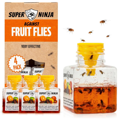 Super Ninja Fruit Fly Trap - 4 pack, Highly Effective Fruit Fly Killer for Home