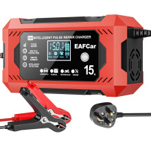EAFCar 15Amp Car Battery Charger, 12V Smart Trickle Charger and