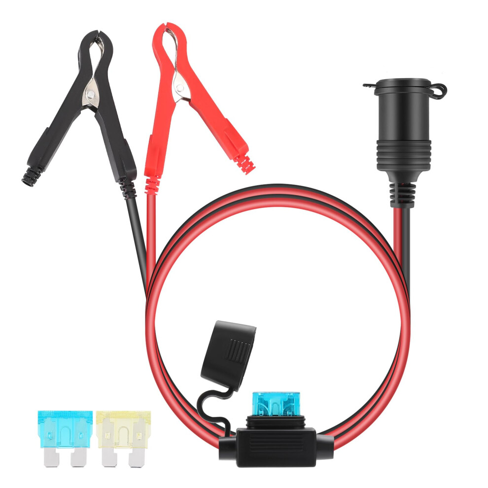 Thlevel Car Battery Crocodile Alligator Clips 3 Meter 16Awg Cigarette Lighter Extension Adapter Plug Socket Cable With 15A Fuse Protection For 12V 24 5007971493850