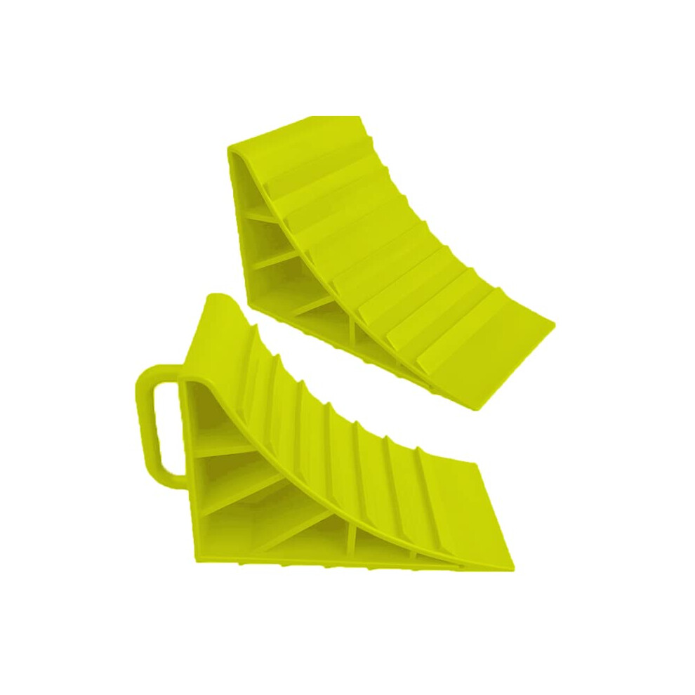 Howsehold Wheel Chocks With Handles Set Of 2 Tyre Saver Brake Stoppers Ridged Wedges For Cars Caravan Horsebox Motorhome (2 Wheel Chocks) Yellow 8147582408366