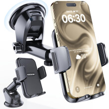 PORTENTUM Car phone holder with reinforced suction base – New 2026 version – 360 Rotation and extendable arm – Dashboard and windscreen mounti