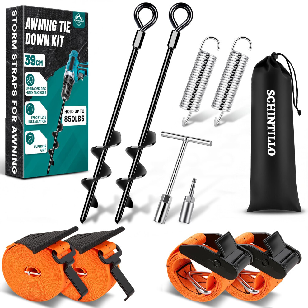 Schintillo Awning Tie Down Kit Storm Straps For Motorhome Awnings, Awning Accessories Storm Protection Complete Set For Caravan Awnings With 39Cm Gro 5000024029457