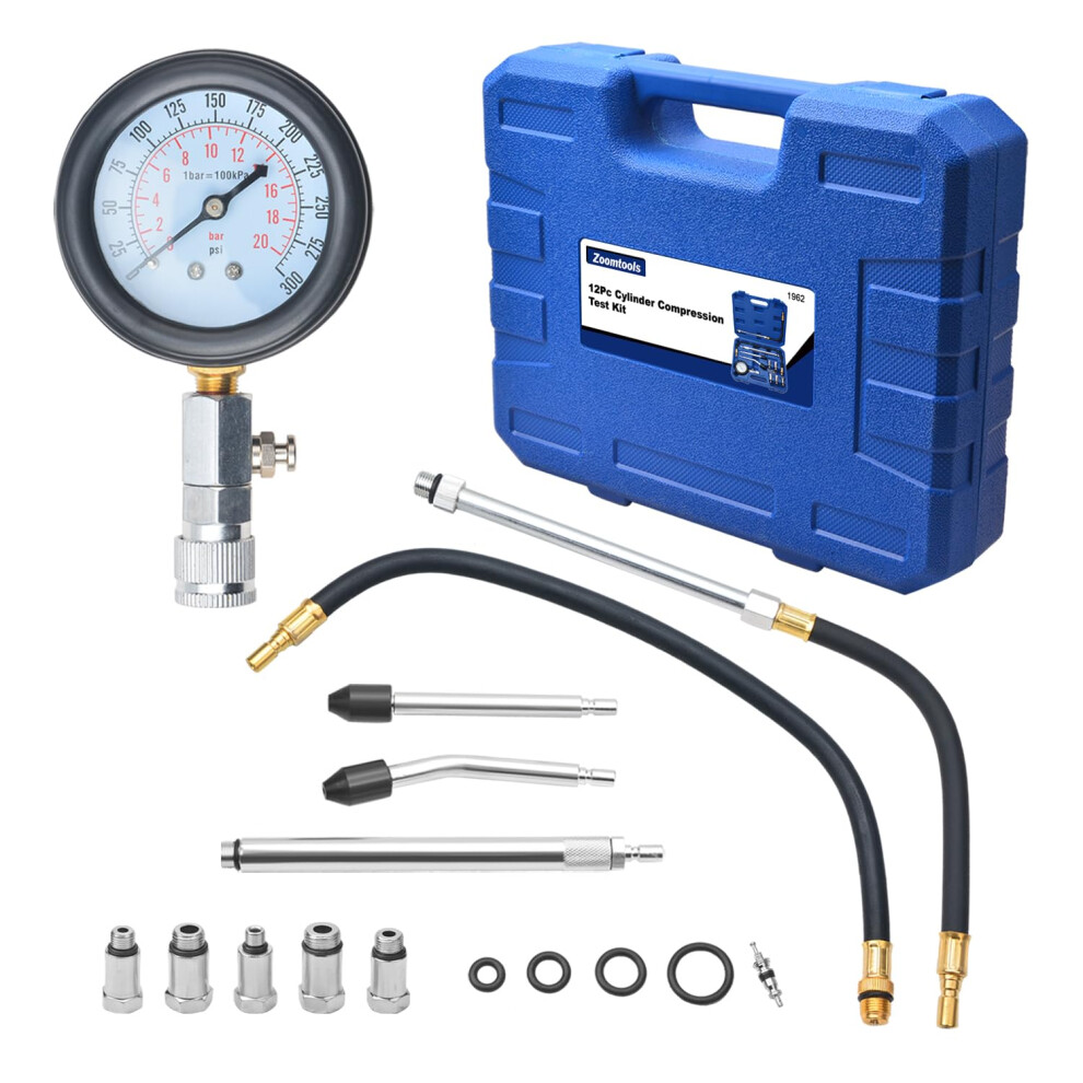 Zoomtools 11Pcs Professional Engine Cylinder Compression Tester Tools Kit, Petrol Fuel Pressure Gauge Diagnostic Tool, Compression Tester Tools Set F 1155907340700
