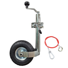 KATSU Tools Jockey Wheel 48mm and Clamp with 10" Pneumatic Rubber Tyre and 1M Stainless Steel Cable Heavy Duty Car Trailer Caravan Galvanized Steel T
