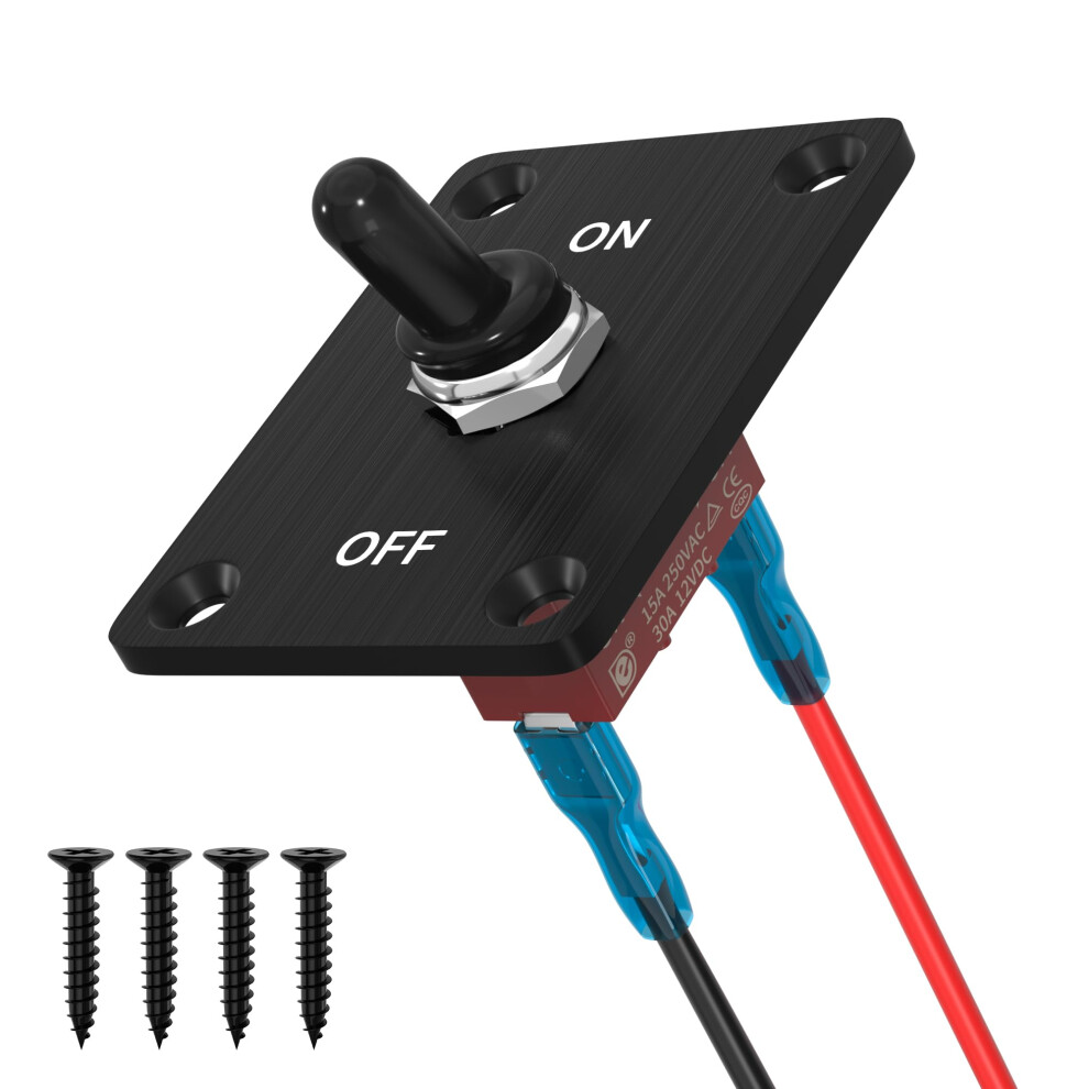 Joinfworld Heavy Duty Waterproof Toggle Switch 12V Dc 30A 2 Pin Spst On/Off Toggle Switch With Mounting Panel For Marine Boat Automotive 4337099735008