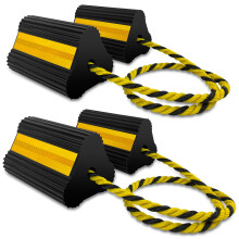 HOXWELL Wheel Chocks (2pair/4pack with Rope) for RV Trailer Camper Truck Car Aircraft, Versatile Heavy Duty Rubber Wheel Chocks Block with 3 Reflecti