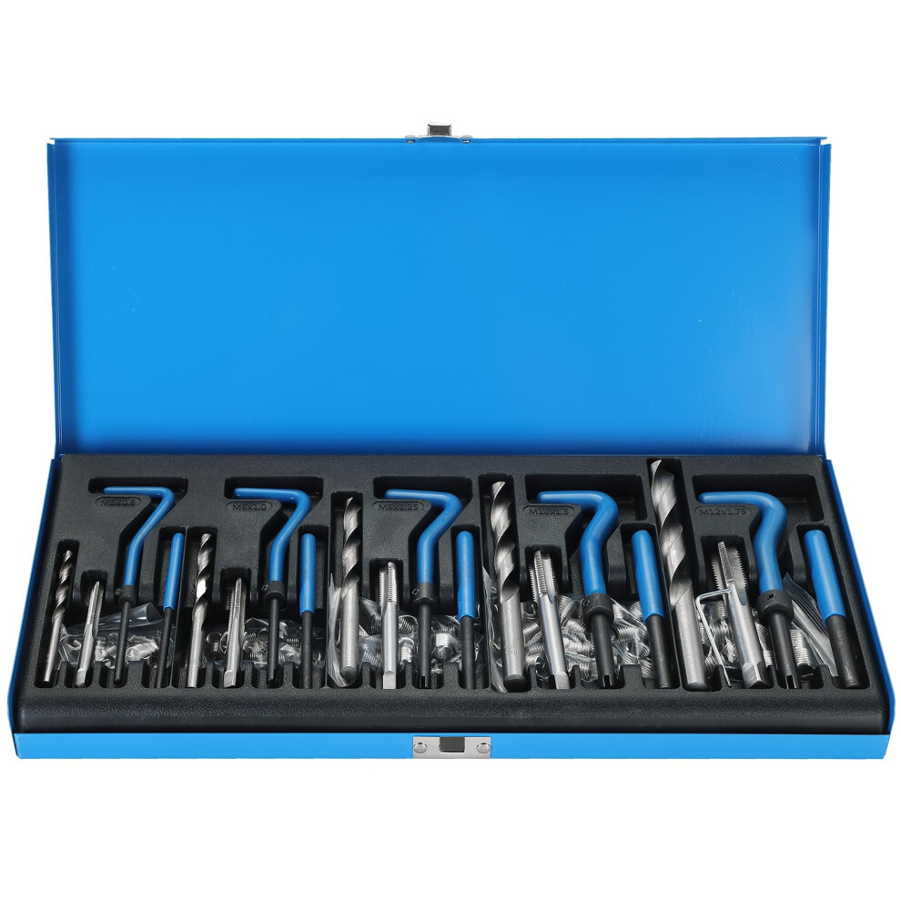 Dasbet 151Pcs Helicoil Metric Thread Repair Tool Kit Hss Drill Helicoil Repair Kit Hss Drill Thread Insert Repair Tool Metric M5 M6 M8 M10 M12 (Blue) Blue 5000031382392