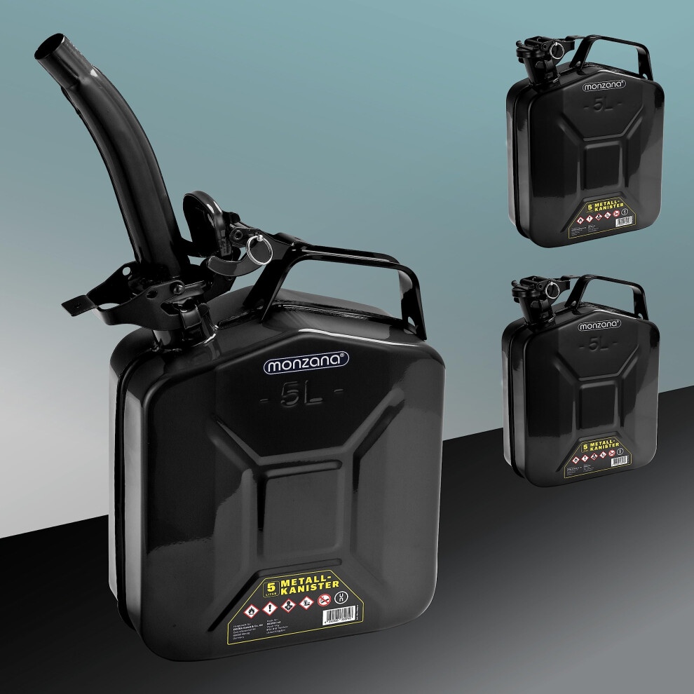 Monzana 3X 5 Litre Metal Fuel Canister W/Spout | 0.9Mm Thick Steel Jerry Can | Leak-Proof Safety Lock | Un-Approved Transport Container | Petrol Die 9076900295717