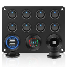 Geloo 8 Gang Waterproof Toggle Switch Panel, 12V Blue LED Lights Rocker Switches with Dual 4.2A USB Charger Socket Panel for Marine Boat Car RV