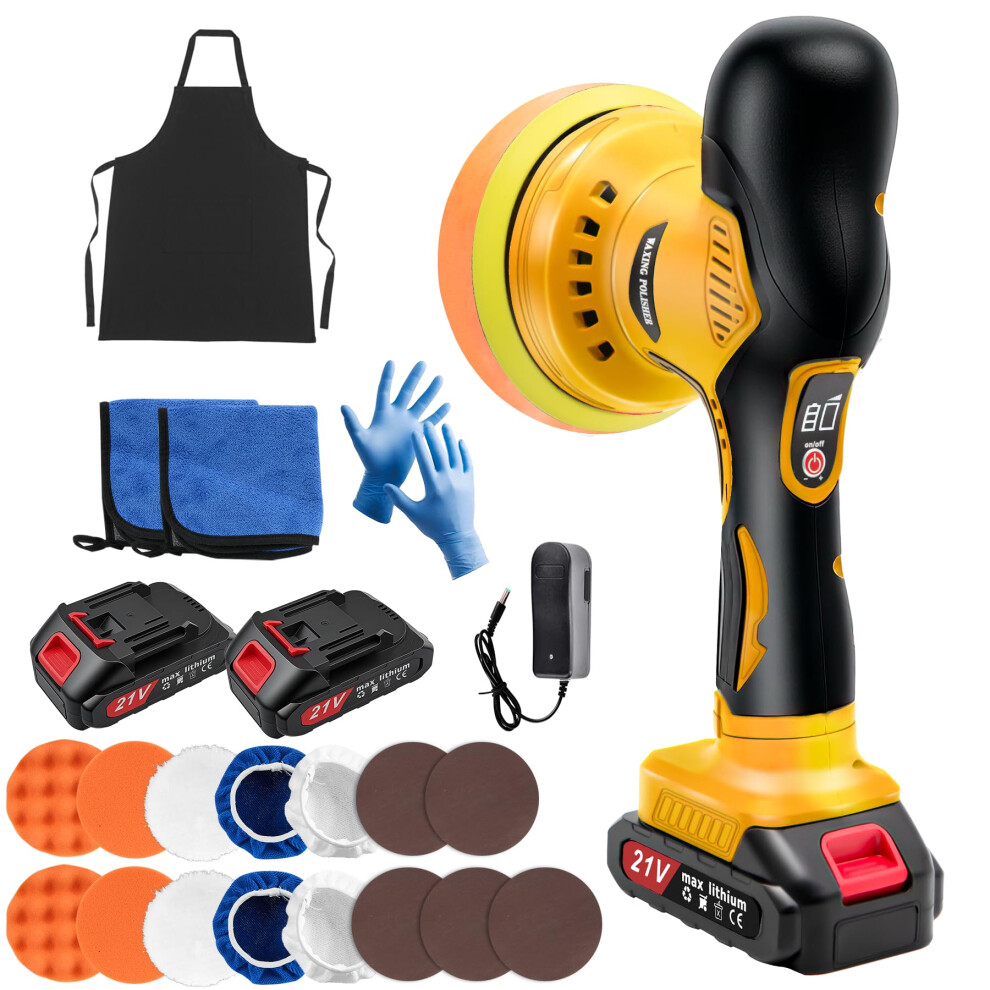 Cordless Car Polisher With 2X21v Batteries, 6In Car Polishers And Buffers With 8 Variable Speed Max-6000Rpm & 21 Pcs Attachments, Car Buffer Polisher 3132188759542
