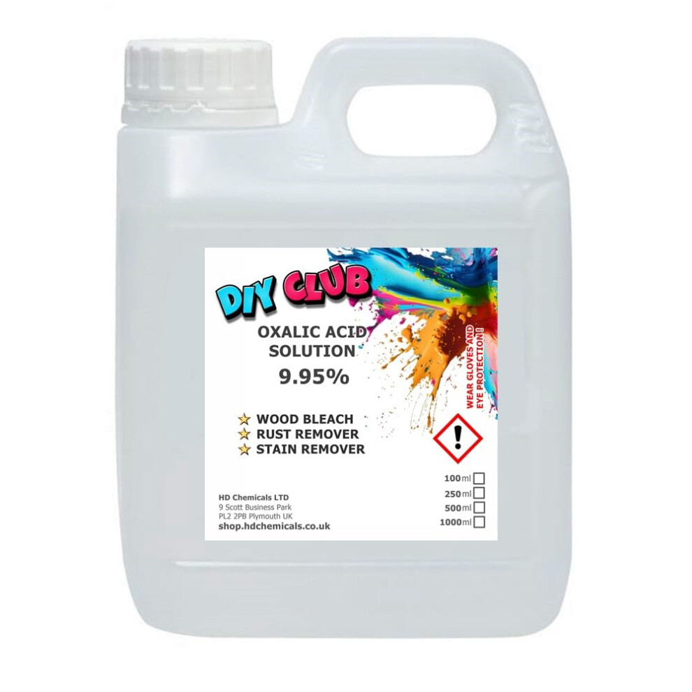 Diy Club Oxalic Acid 9.95% Solution, Rust And Stain Remover, Hull Grp Cleaner, Wood Bleacher (1000Ml)