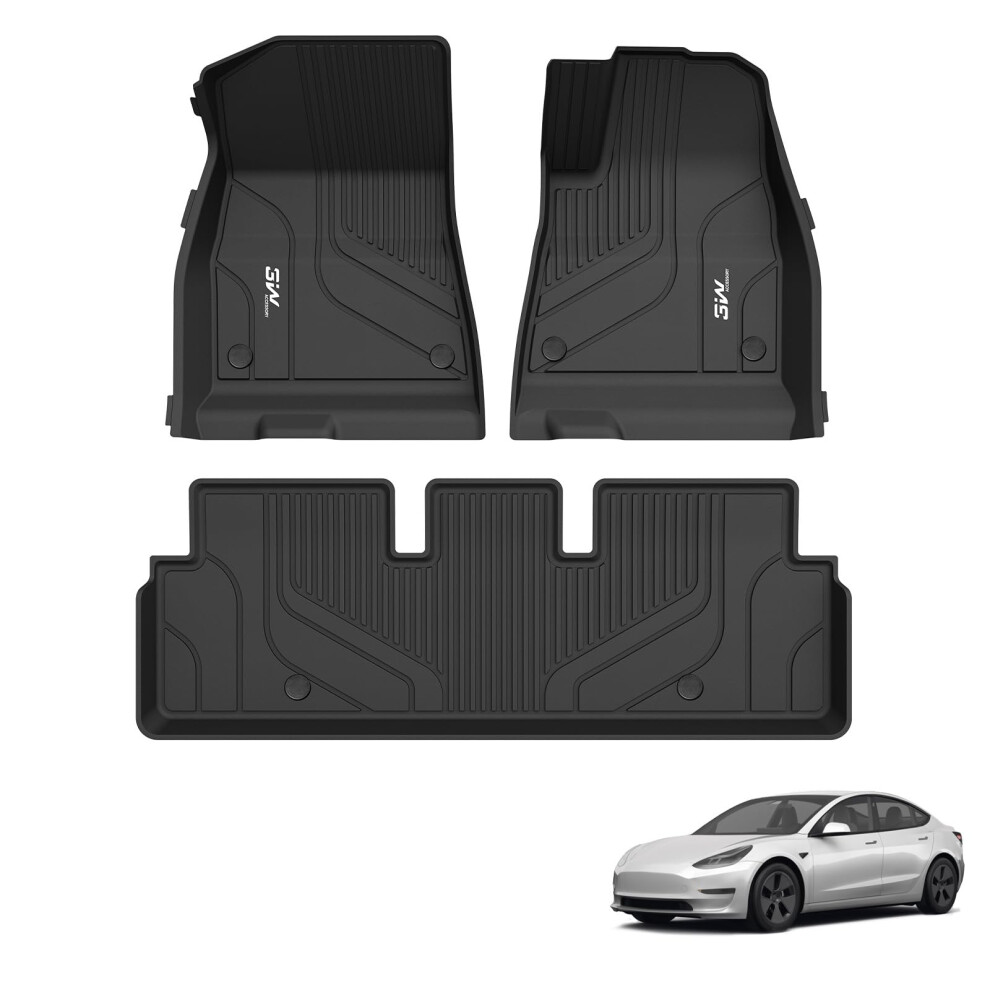 3W Floor Mats Fit For Tesla Model 3 2019-2023, Tpe Dog Friendly Floor Liner, Custom Fit Tesla Model 3 Car Mats, All Weather Waterproof Non Slip Easy 7302963337654