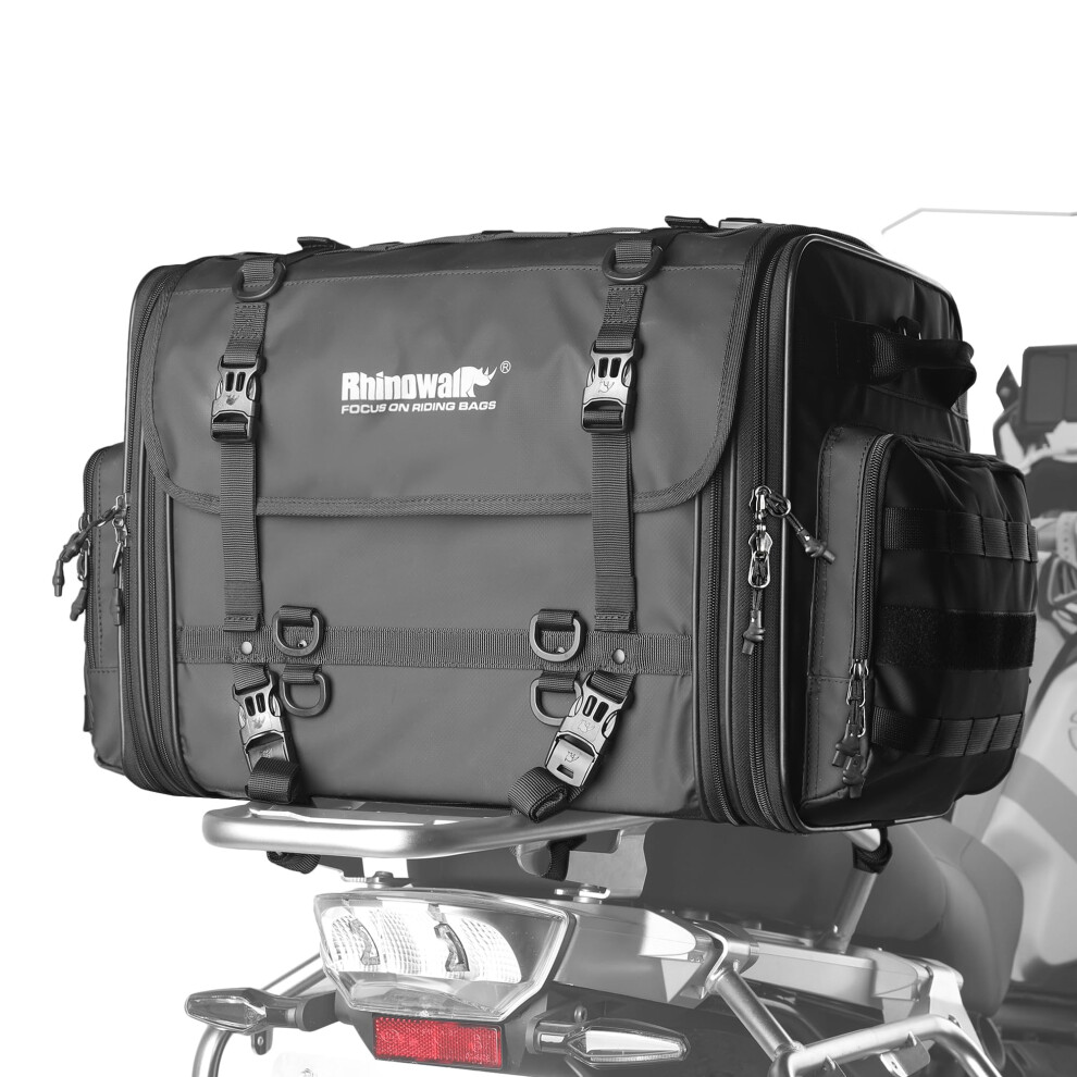 Rhinowalk Motorcycle Tail Bag, Expandable Motorcycle Travel Luggage Bags 80L, Waterproof All-Weather Trunk Rack Bag With Sissy Bar Straps & Helmet Ra 6462405020627