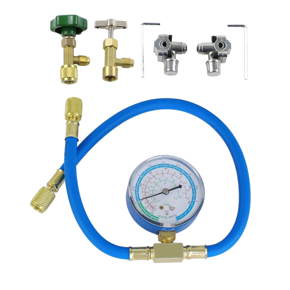 Wisepick R290 And R600a Charging Hose And Gauge Set With Can Tap And Bpv31 Bullet Piercing Valves 7341384483182
