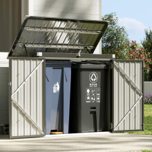 Aoxun 5x2.6ft Metal Garden Shed, Storage Shed with Chain Lid, Waterproof Openable Front & Top Doors, Sheds and Outdoor Storage Ideal for 2 Trash Bins