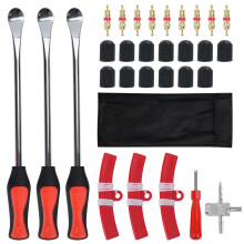 31 Pcs Tyre Lever Tool Set, 31cm Motorbike Tyre Levers for Bicycles Spoons, with Car Wheel Rim Protectors,4-in-1 Valve Key,Wrench,Valve Cores,Core Ca