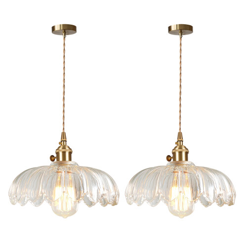 2PCS Glass Pendant Light Vintage Interior Ceiling Light Retro Modern Pendant Lights