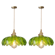 2PCS Glass Pendant Light Vintage Interior Ceiling Light Retro Modern Pendant Lights Green