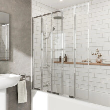 5 Panel 1200 x 1400mm Chrome Over Bath Glass Shower Screen Folding