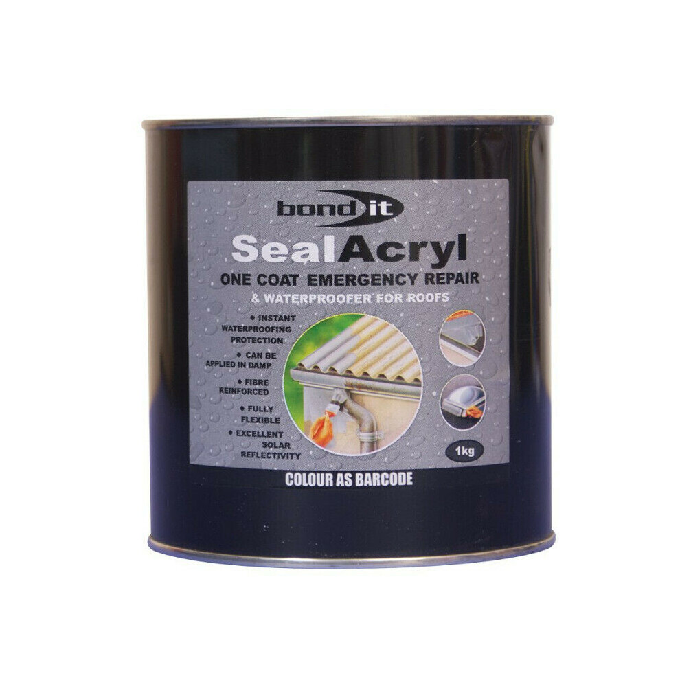 1Kg Seal Acryl Roof Repair Fibre Paint Roofing Waterproof Emergency Black Acryls 5061022235332