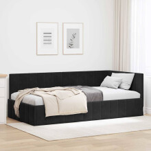 Rama łóżka narożnego Z zagłówkiem Czarny 90 cm x 200 cm Aksamit
