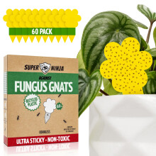 Super Ninja Fungus Gnat Killer - 60 Pack, Effective Gnat Killer for Indoor Plants, Non-Toxic & Nature-Friendly, Safe for Kids & Pets Yellow Sticky Fl