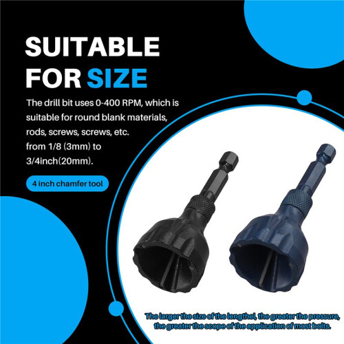 2Pcs Tungsten Carbide Deburring External Chamfer Tool 1/8in-3/4in(3mm-20mm), Deburring Chamfering Drill Bit(Black+) 2
