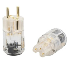 HIFI Transparent Gold Plated EUR Schuko Power Cable Extension Plug IEC Male and Female Connector Audio EU Plug