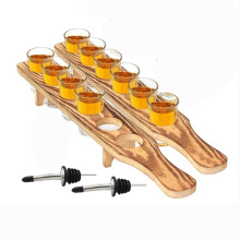Ensemble de 12 Verres à Shot Transparents avec Plateau en Bois et Verseurs, Idéal pour la Tequila
