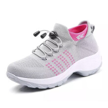(1855 gray powder, 39) Men Women New Fly Knit Slip On Thick Sole Breathable Sneakers