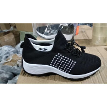 (1855 black and white, 35) Men Women New Fly Knit Slip On Thick Sole Breathable Sneakers