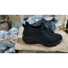 (1855 all black, 43) Men Women New Fly Knit Slip On Thick Sole Breathable Sneakers