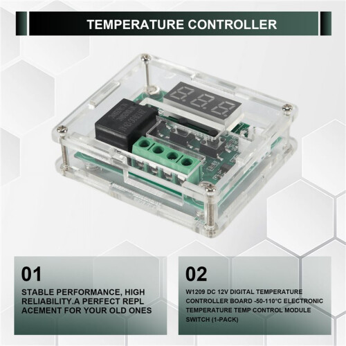 W1209  12V Digital Temperature Controller Board -50-110C Electronic Temperature Temp Control Module  (1-Pack) 2