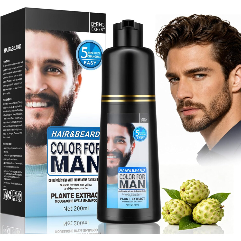Gogerstar Black,Brown (Dark Brown) 3 In 1 Men's Beard Colour, Black Beard Dye For Hair Beard & Moustache, 5 Minutes For Easy Application,Instant Beard Dye Shampoo, 200Ml