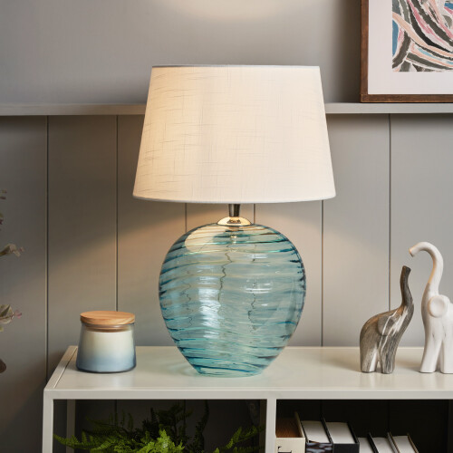 Litecraft Nina Ripple Glass Table Lamp - Blue 1