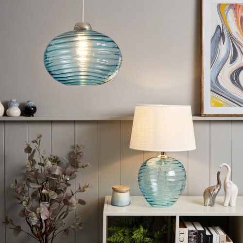 Litecraft Nina Ripple Glass Table Lamp - Blue 2