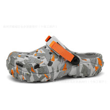(Gray orange, 46) Men Summer Closed Toe Breathable Soft Sole Beach Clogs Slip On Sandals
